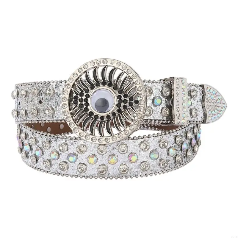 Rhinestones Eye Hardware Belt Wide Statement Waist Girdle with Studded Strap for Party Outfit and Stage Styling Daily Y166