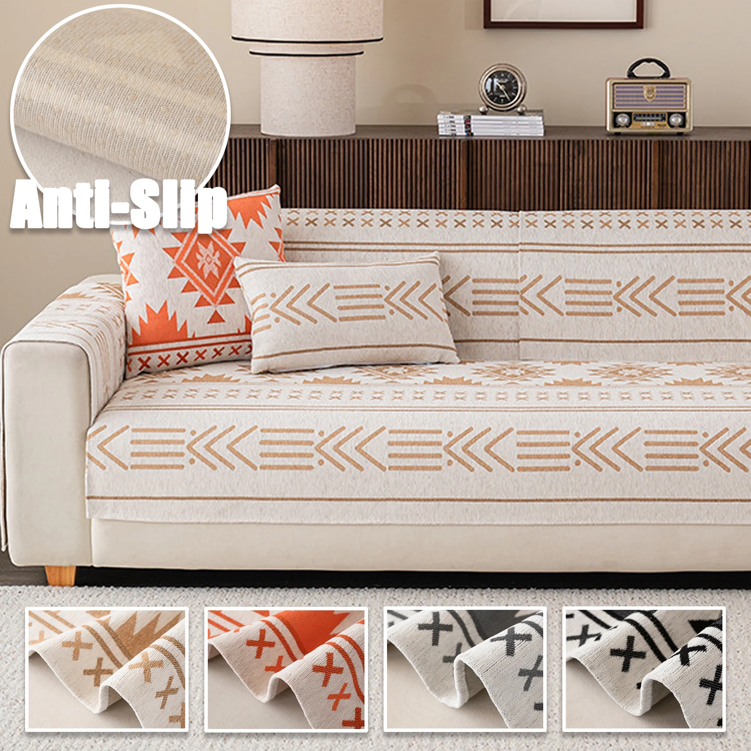1PC Vintage-Style Chenille Sofa Slipcover for All Seasons Fits Single To Four-Seater Universal Non-Slip Pet-Friendly Couch Cover