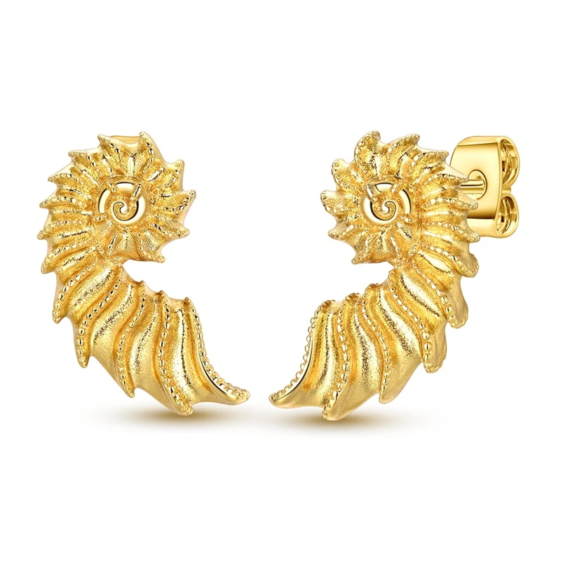2026 Popular 925 Sterling Silver Golden Conch Earrings For Women Girls Brilliant Original Fine Birthday Graduation Jewelry Gifts