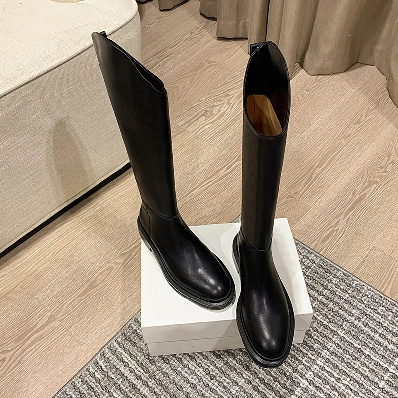 Taoffen Big Size 33-40 Knee Boots For Women Real Leather Ins Winter Shoes Woman Fashion Cool Long Boots Party Female Footwear