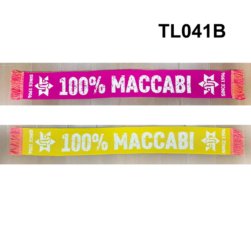 145*18 cm Size Pink Yellow 100% Maccabi Since 1906 MTAFC Tel Aviv Scarf for Baby Lady Fans Double-faced Knitted TL041B