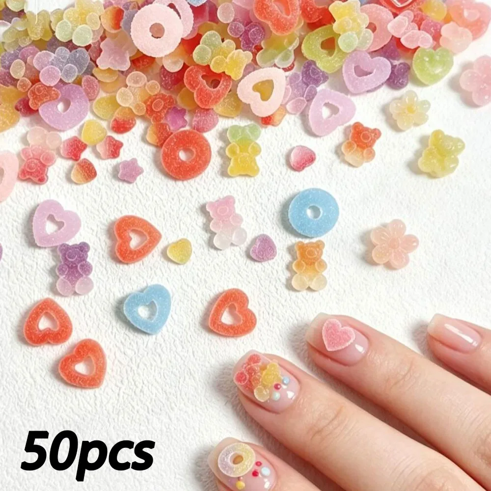 50pcs Gummy Candy Bear Heart Donut Nail Charms Cute Gradient Love Heart/Bear/Star Nail Decorations Resin Nail Candy Jewelry E4!