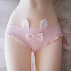 Japanese Kawaii Girls Panties Lolita Sweet Solid Color Folds Ruffle Three Dimensional Rabbit Ears Cute Bowknot Women Briefs