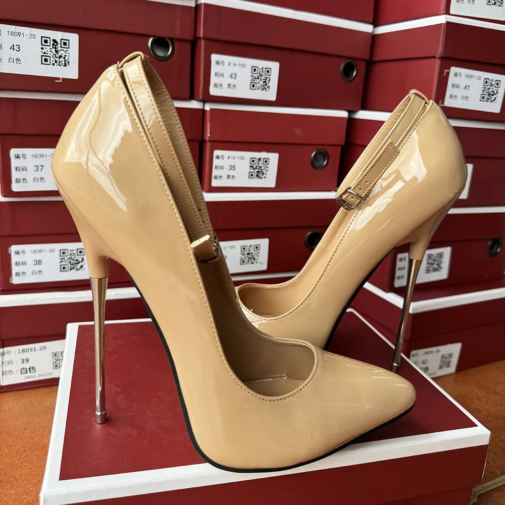 NEWly Women Pumps 16cm Extreme High Heels Solid Nude Red Stilettos Sexy Fetish Ankle Strap Model Man Cross dresser Unisex Shoes