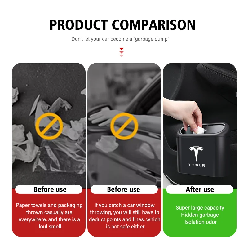 Car Trash Can Portable Waterproof Garbage Box Accessories For Tesla Model Y 3 S X Roadster Bonina