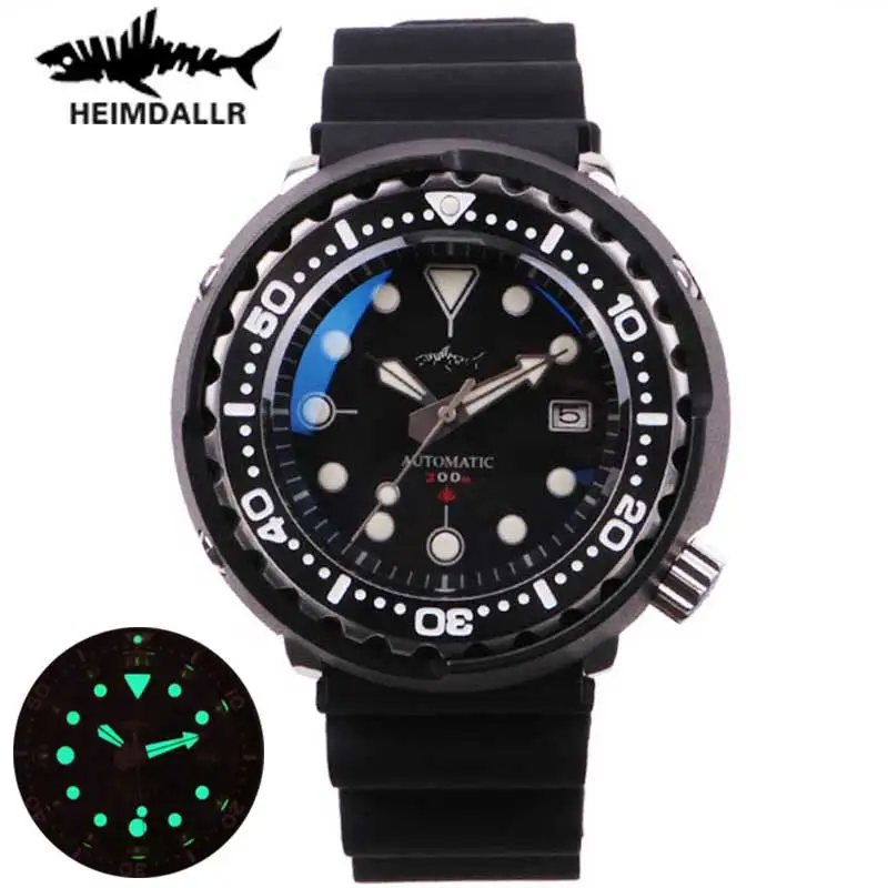 HEIMDALLR Tuna Men Mechanical Watch PVD Case Sapphire C3 Luminous Watch Ceramic Bezel Stainless NH35 Automatic Dive Wristwatches