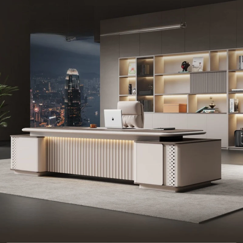 مكتب مكتب فاخر خفيف، عمل دراسي حديث، مكتب كمبيوتر كبير للتخزين مع أدراج، طاولة محطة عمل #3