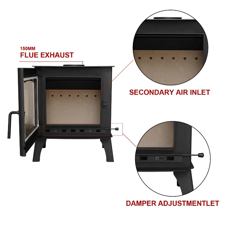R0701A 7KW High Quality Black Steel Secondary Air Supply Wood Burning Stove Room Heating Freestanding Real Fire Wood Stove
