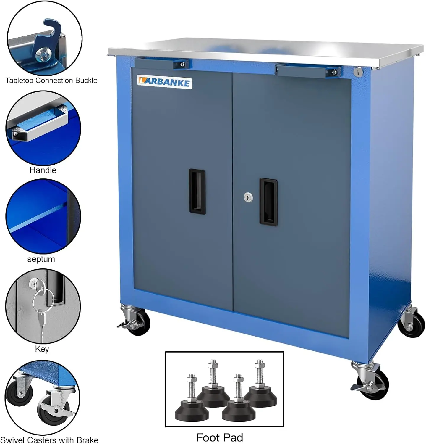 Cofre de herramientas combinado con cerradura, gabinete de herramientas de 5 cajones/7 cajones/2 puertas se puede interconectado, cofre de herramientas rodante con ruedas y