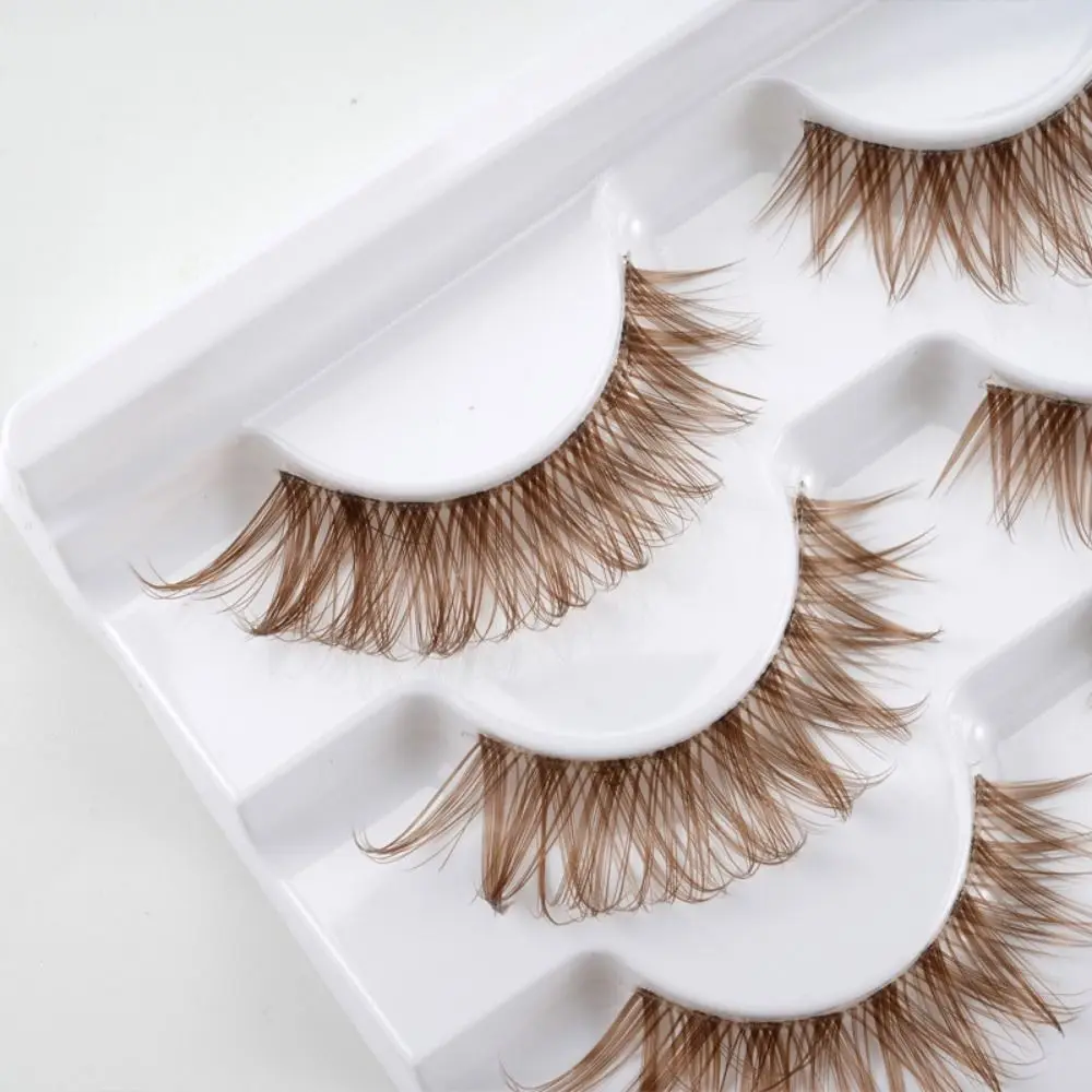 Natural Look 7 Pairs Simulation Eye Eyelashes Clear Stem Curled Brown Colored Eyelashes Fluffy Reusable 3D False Eyelashes Women