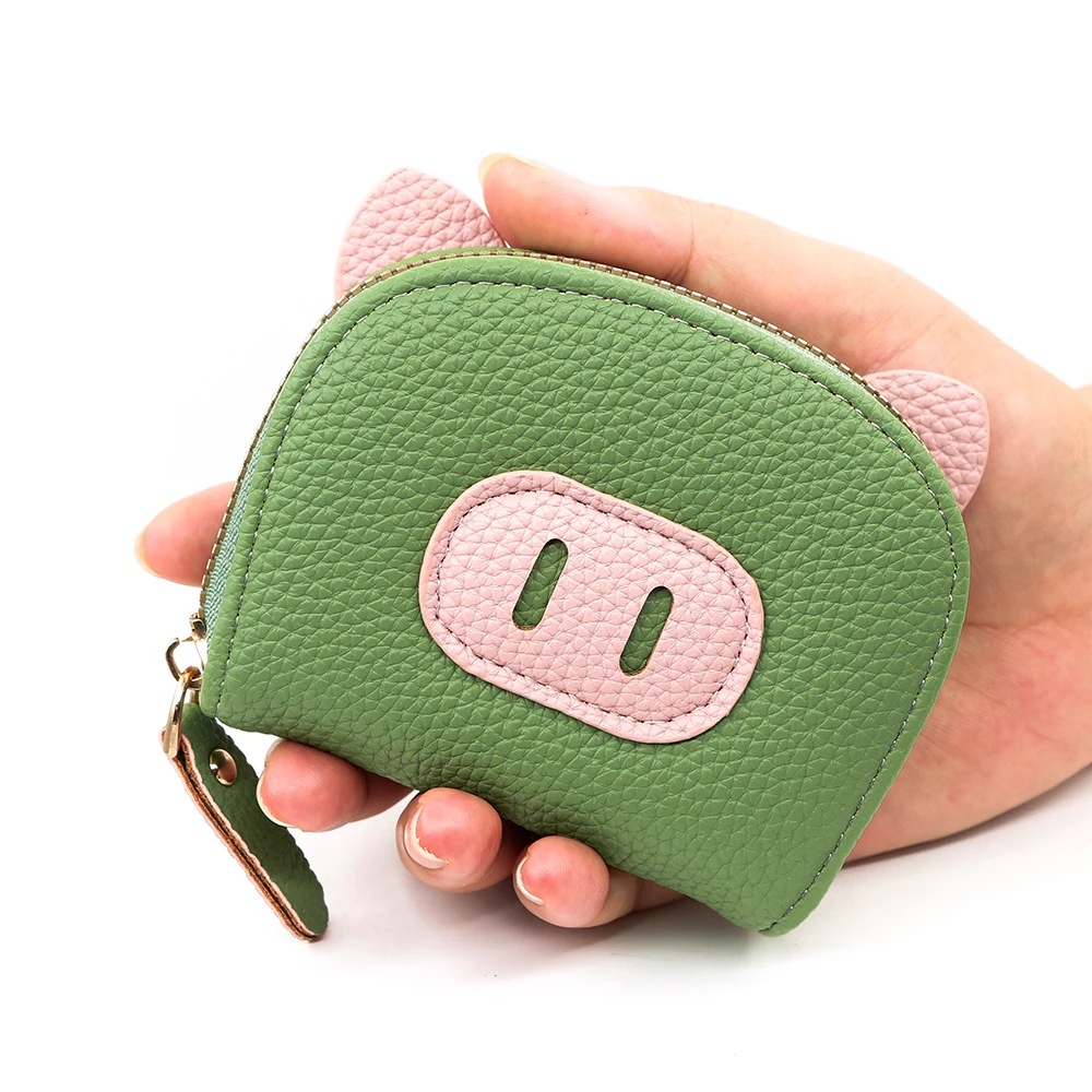 Lindo estuche para tarjetas con cremallera y monedero de cerdito