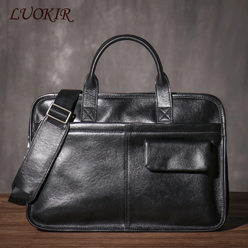 Lukir-Maleta Masculina Casual de Couro Genuíno, Bolsa de Viagem, Negócios, Arquivo, Computador, Escritório, Alto Grau, Luxo, Laptop, 16"