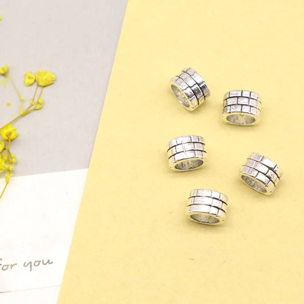 10pcs 6x10mm Brick Big Hole Beads Jewelri Pendant Make Accessories Jewelry Trendy Antique Silver Color