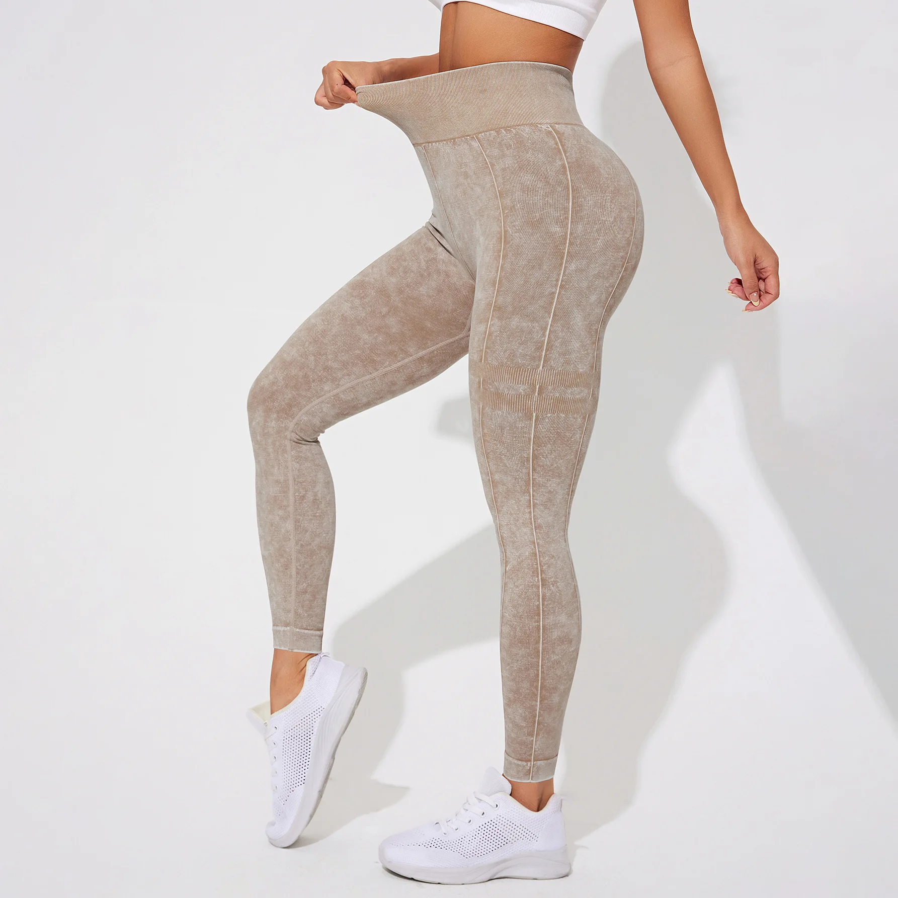 Muyao Seamless Yoga Long Pants High Waist Running Fitness Nine Points Jeans Washed Fitness Women's Bottoming Pants