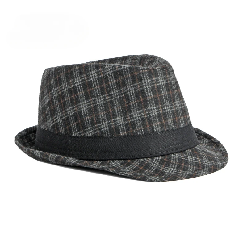 New Woolen Jazz Hat in Spring Autumn and Winter Men British Cultural Performances Thickened Joker Check Top Hat Women.