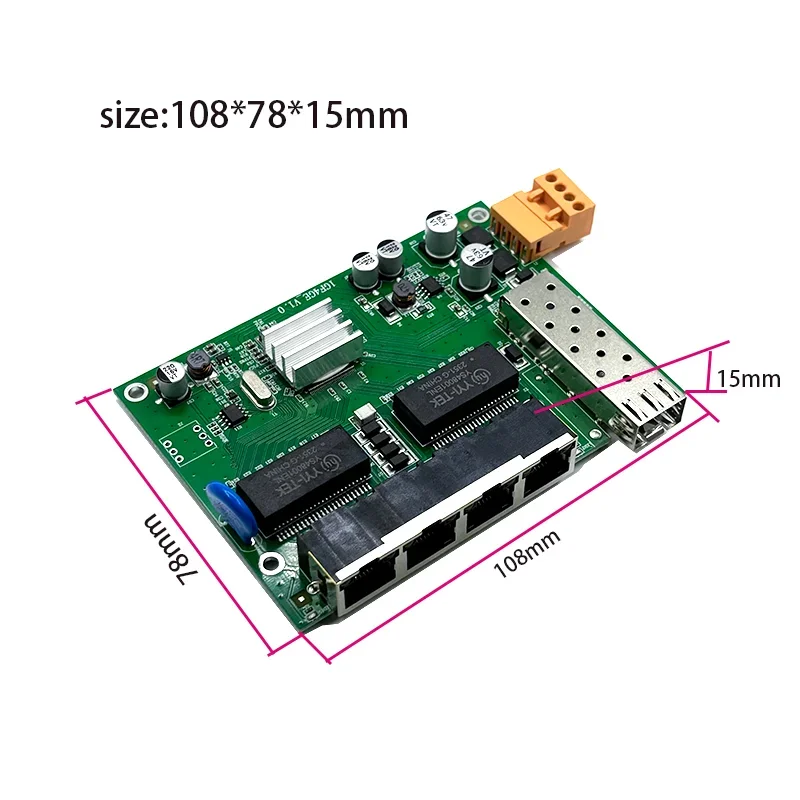 Módulo de interruptores industriales de red ethernet sfp, 4 puertos, 0/100/1000M, 9V-54V, 1 puerto