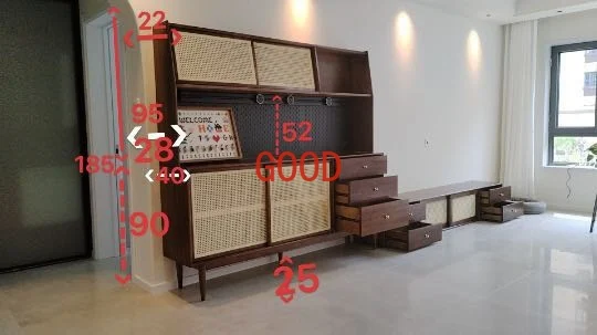 Solid Wood Sideboard Integrated High Cabinet Walnut Color