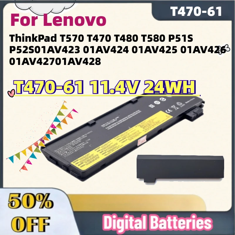 

For Lenovo ThinkPad T570 T470 T480 T580 P51S P52S01AV423 01AV424 01AV425 01AV426 In Stock T470-61 11.4V 24WH Laptop Battery