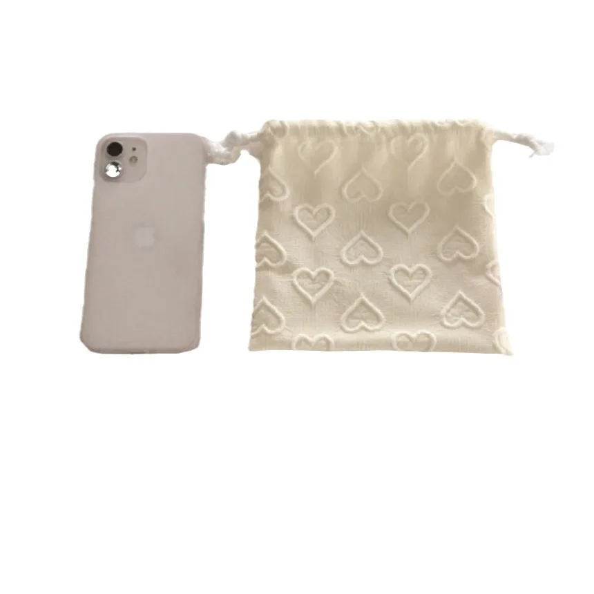 ผู้หญิงน่ารัก Jacquard Heart Drawstring แบบพกพานักเรียนลิปสติกอายแชโดว์หัวใจเล็กๆ Drawstring ปากกระเป๋าเก็บตลก