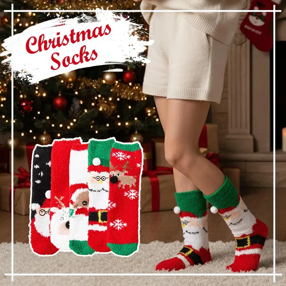 عيد الميلاد الكرتون سانتا الجوارب الخريف الشتاء الأسرة إِلْكَة عيد الميلاد المرجان المخملية الجوارب لطيف ثلج الدافئة منتصف أنبوب المنزل الجوارب