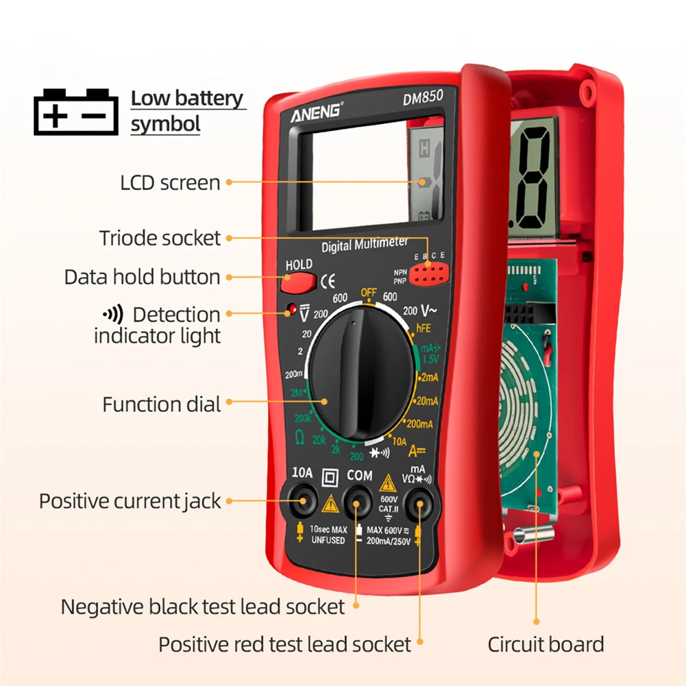 ANENG DM850 2000 Counts LCD Digital Eletric Professional Multimeter Automatic AC/DC Votage Tester Current Ohm Ammeter Detector