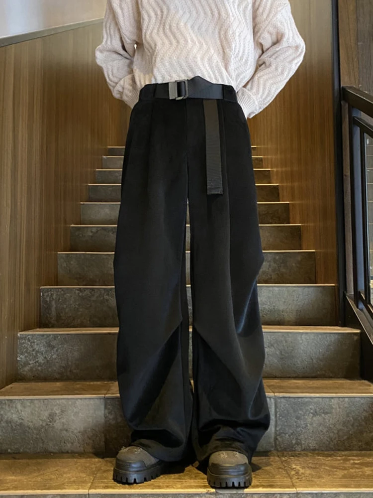 

Men's Corduroy Pants Winter Thiened Straight Leg Casual Trousers Folded Design Paratrooper Pants Trendy Long Pants