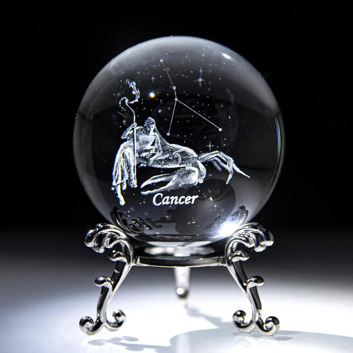 

12 Constellation 6cm 3D Crystal Ball Cancer Glass Ball Ornament Silver Metal Base Crystal Crafts Birthday Gift Home Decoration
