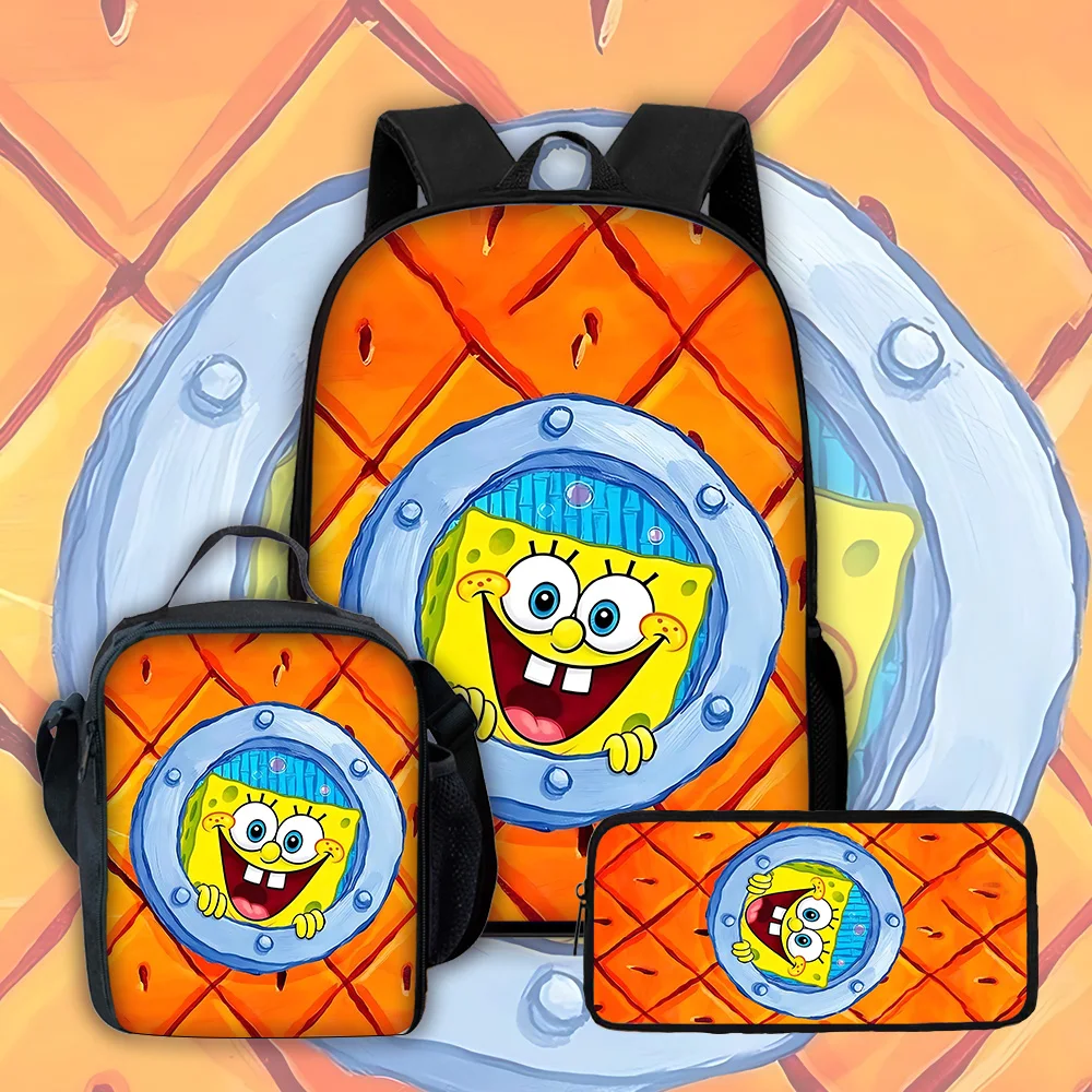 Mochila escolar para niños de Potdemiel con bolsas para el almuerzo, bolsas para lápices, mochilas escolares para niños y niñas, el mejor regalo de S-Sponge-BobS