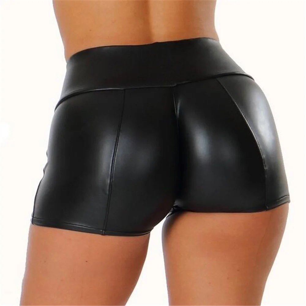 S-5XL 2022 PU Leather High Waist Shorts Women Sexy Women Short Pants Slim Casual Elastic Shorts Hot Pants