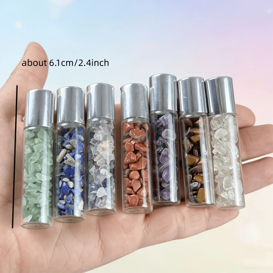 1pc Colorful Natural Crystal Crushed Stone Essential Oil Bottle, Desktop Bedside Home Decoration, Crystal Bottle for Girls Gift