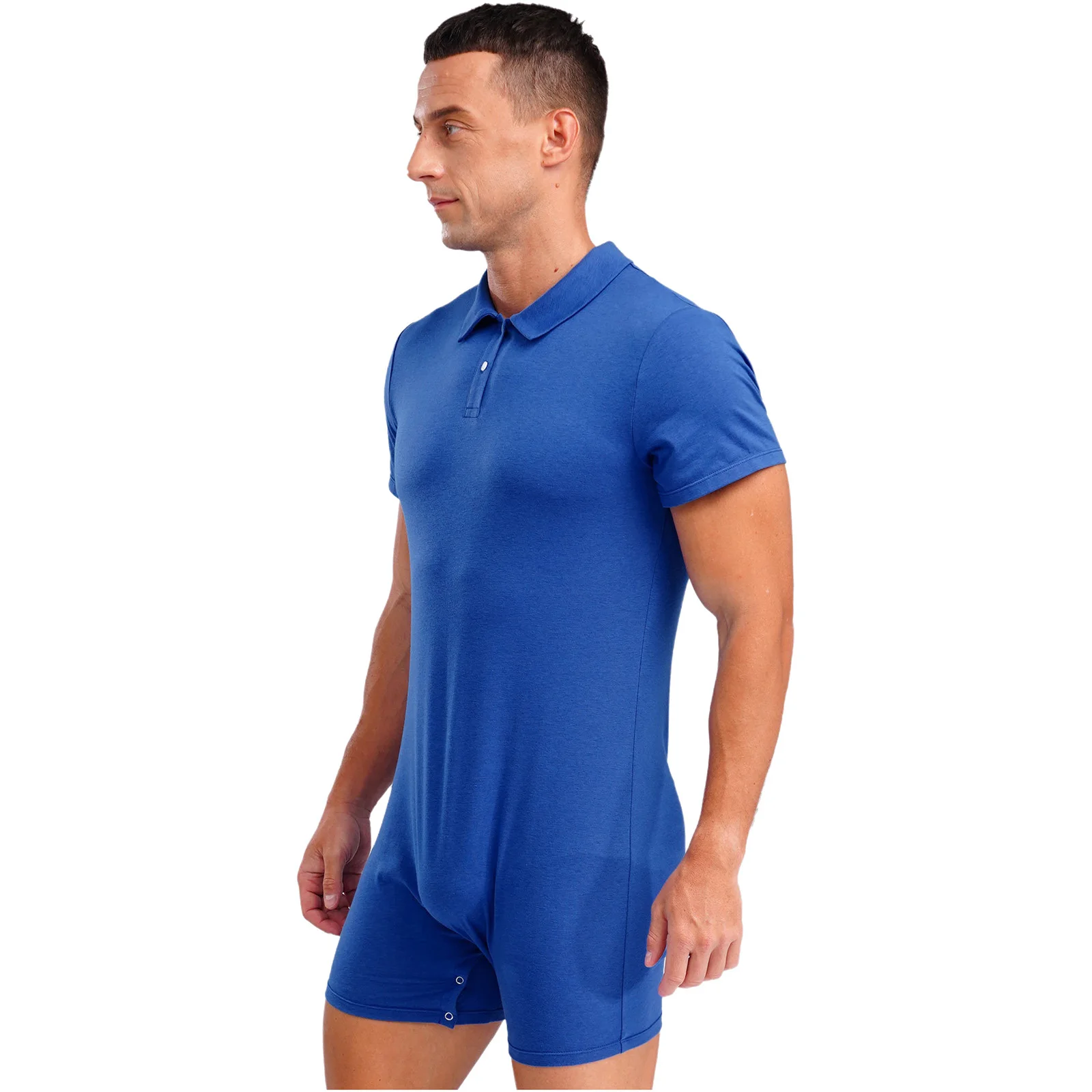 رجل قطعة واحدة ارتداءها Catsuit بدوره إلى أسفل طوق اضغط على زر المنشعب قميص بدلة للجسم رومبير حفاضات منامة بذلة ملابس خاصة
