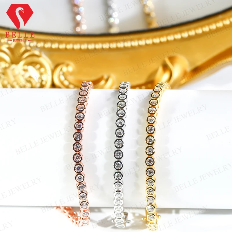 

Moissanite Bracelets Round Bubble Diamond 4mm for Woman Men 925 Silver Plated Hip Hop Chain Tennis Bracelet Suitable as a Gift