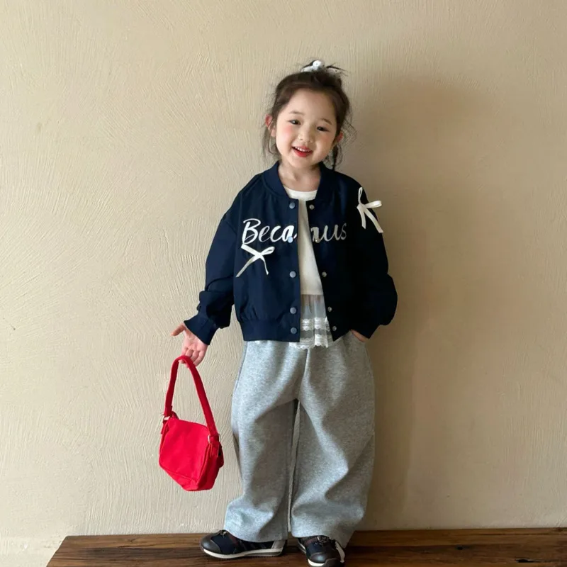 

Осень-зима 2022, детская одежда, спортивная модная куртка с бантом и вышивкой для девочек, бейсбольное пальто для малышей 3-10 лет