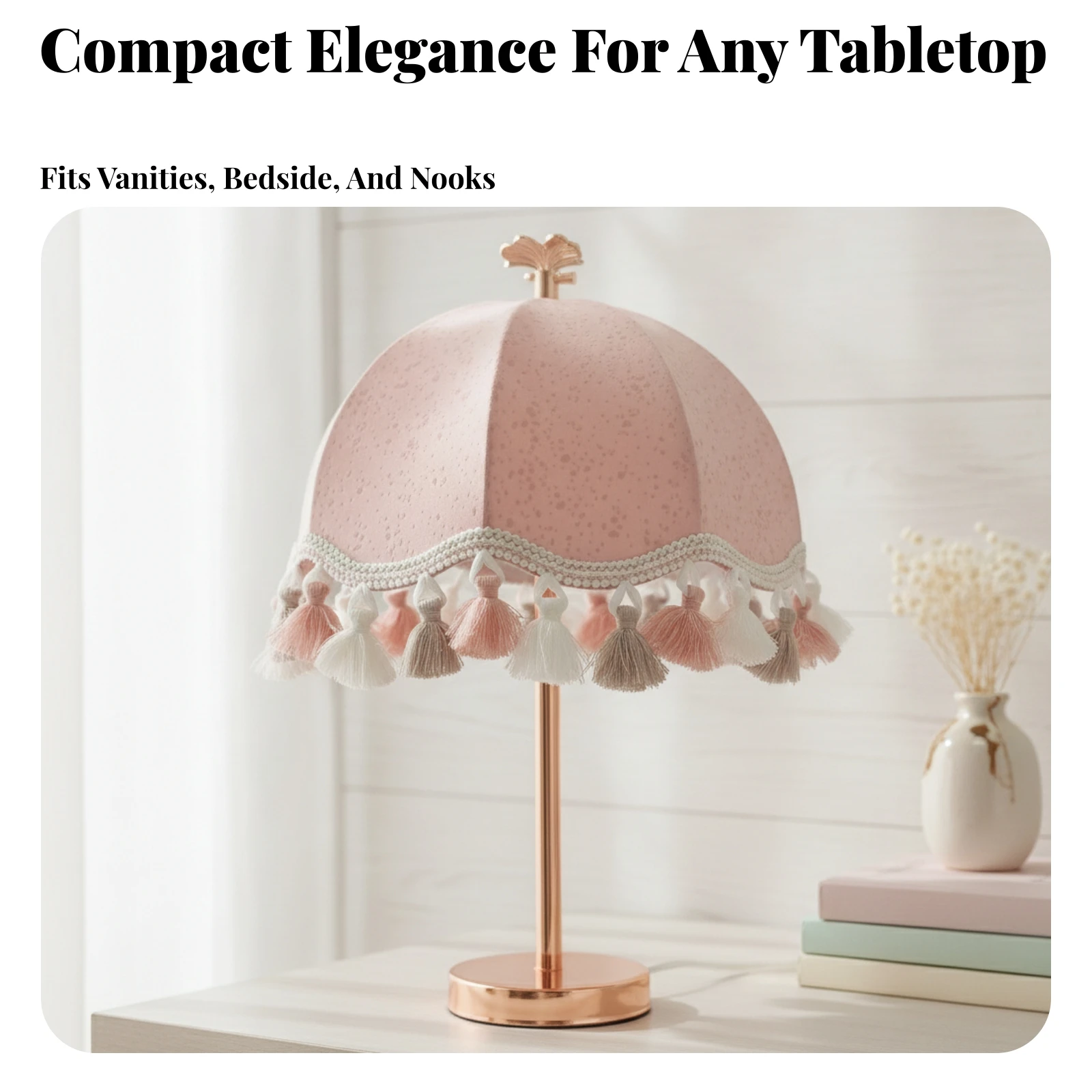 Tabletop Lamp with Tassel Fringe Antique Accent Lamp with Butterfly Finial Traditional Scalloped for Nightstand, Bedroom