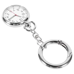 Nurse Student Form White Dial Watch Stainless Steel with Key Ring Accessories Portable Pocket Watches Luminous