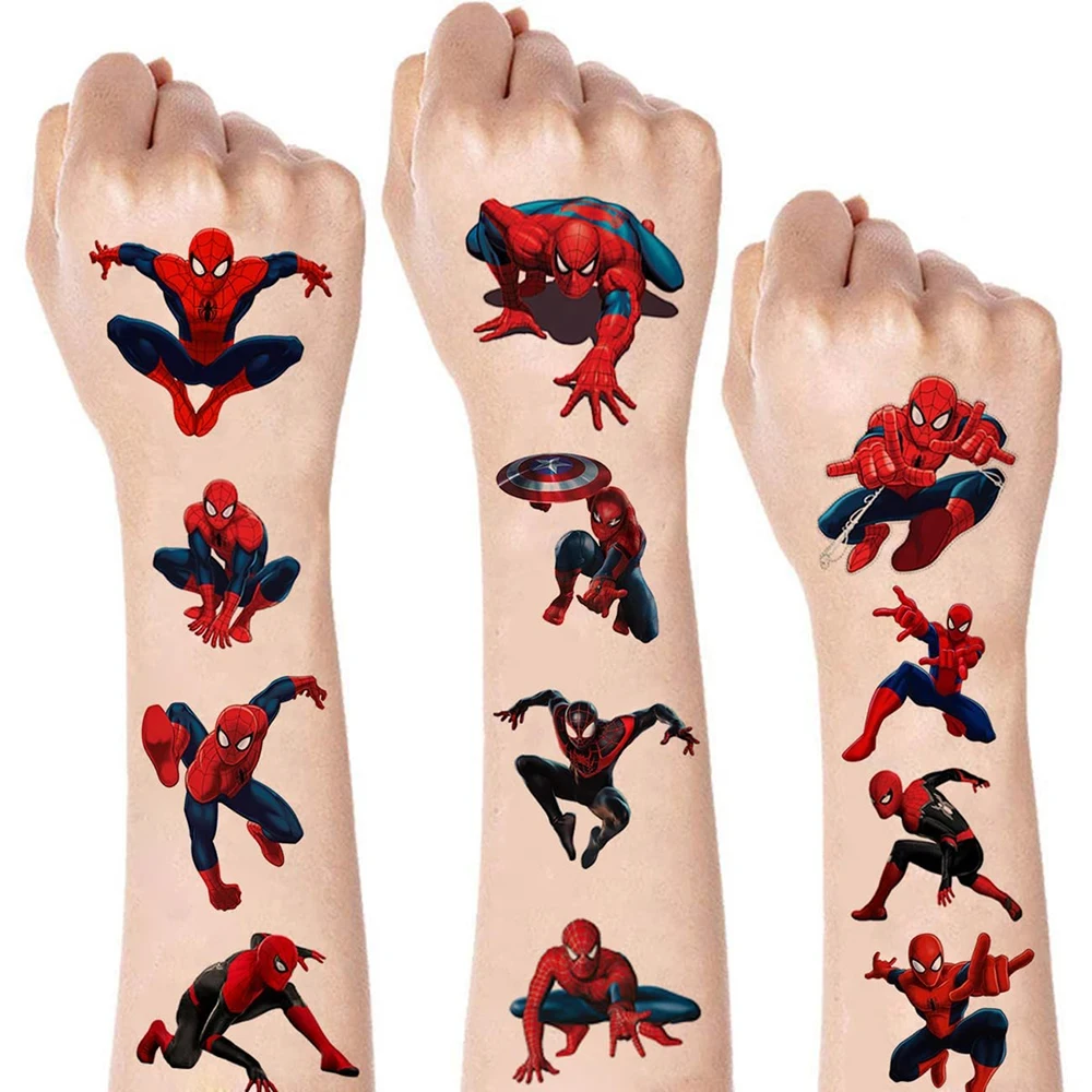 Autocollant de tatouage étanche SpidSuffolk pour enfants, figurine d'action Anime Iron Man Avengers, jouets pour garçons, cadeau de fête d'anniversaire