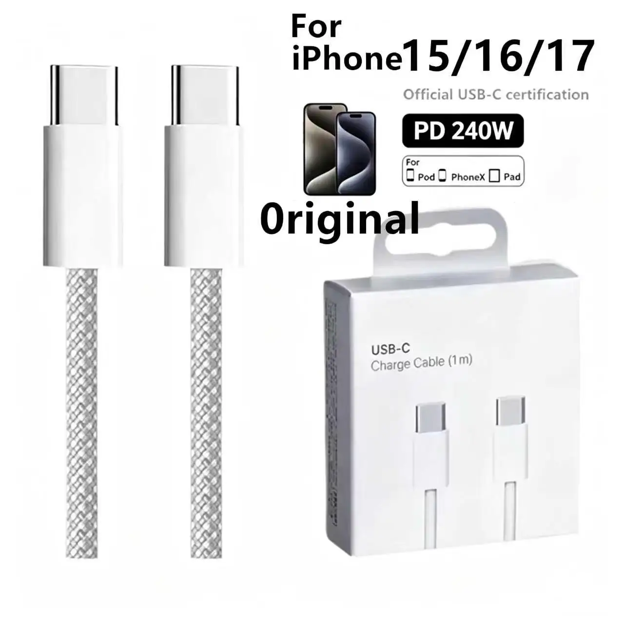 1-2pcs USB C to C Cable 240W Type C PD Fast Charging Cord,Woven Data Cord for iPhone 17 18 Pro Max Plus Samsung Galaxy Android
