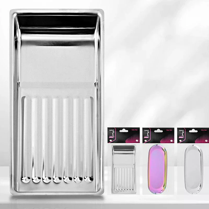 Placa de equipo de Arte de uñas de acero inoxidable, bandeja Dental quirúrgica para médico, bandeja de almacenamiento de cosméticos, suministros de platos para uñas postizas, herramientas