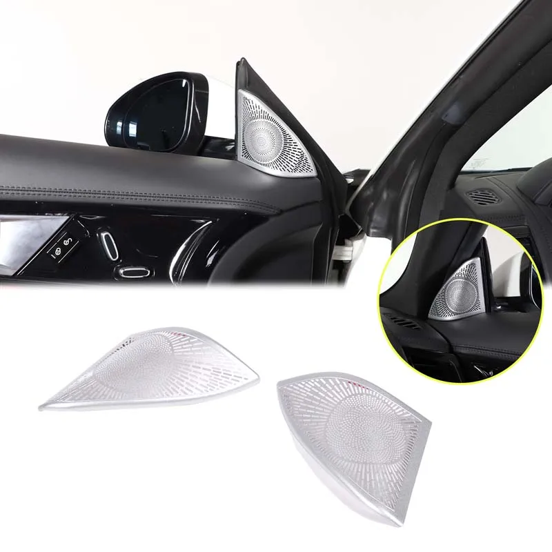 For Jaguar F-TYPE 2013-2024 Stainless Steel Silver Car A-pillar Tweeter Horn Frame Sticker Car Interior Accessories 2Pcs