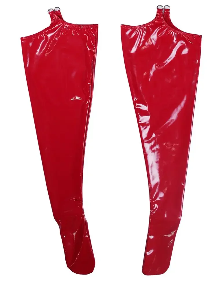 4 قطعة/المجموعة نظرة الرطب PVC تأثيري الزي لامعة بولي Leather الجلود سستة مفتوحة الجبهة الجسم الرباط حزام جوارب الجوارب الساخن مثير كلوبوير القمم