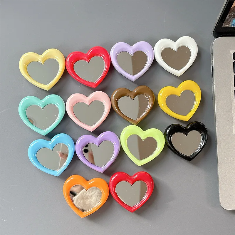 

Korean Creative Simple Phone Airbag Stand Solid-color Heart-shaped Adhesive Ring Portable Touch-up Mirror for Iphone 17 Holder