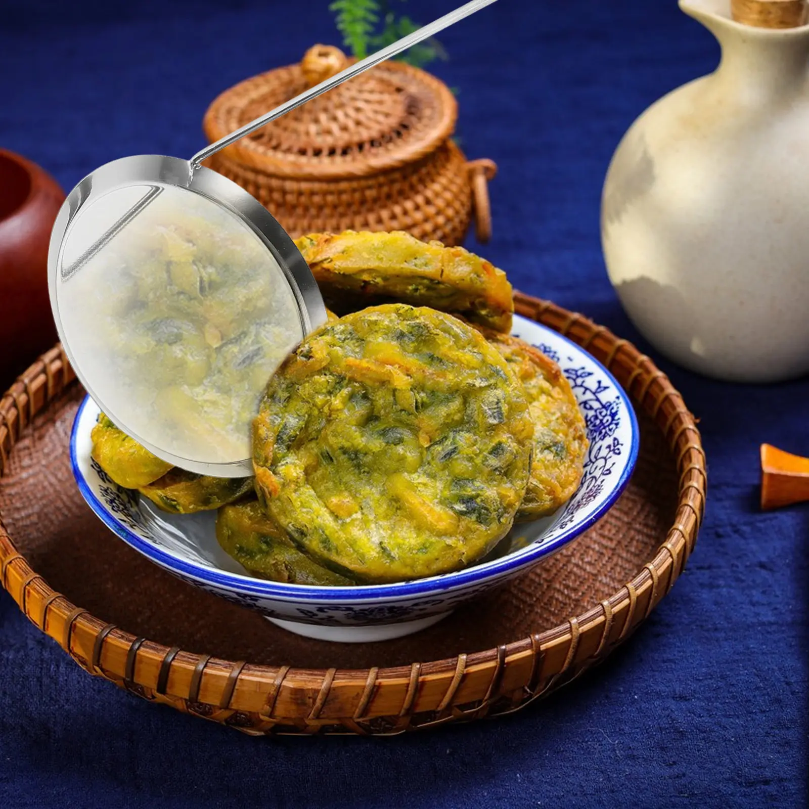 Cuchara de Acero Inoxidable Antiadherente con Mango para Moldear Snacks, Panqueques, Camarones Fritos y Frituras - Utensilio de Cocina para Freír