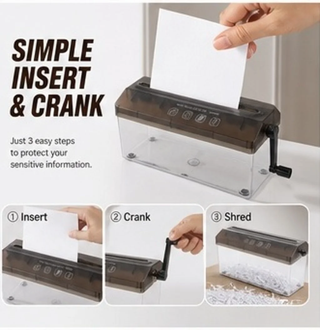 Manual Paper Shredder Portable Desktop Compact Hand Crank Stripe Cutting Shredder for Home Office Documents Paper Shreder