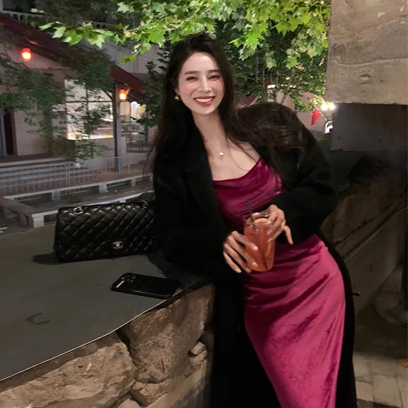 

Ele Velvet One-oulder Gown for Women High-Waisted Long Dr Suitable for Par Wedding Performance And Daily Wear