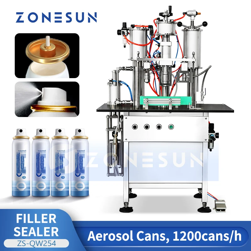 Zonesun-máquina de llenado y sellado de latas de pintura en Aerosol, equipo de embalaje de aluminio, ZS-QW254
