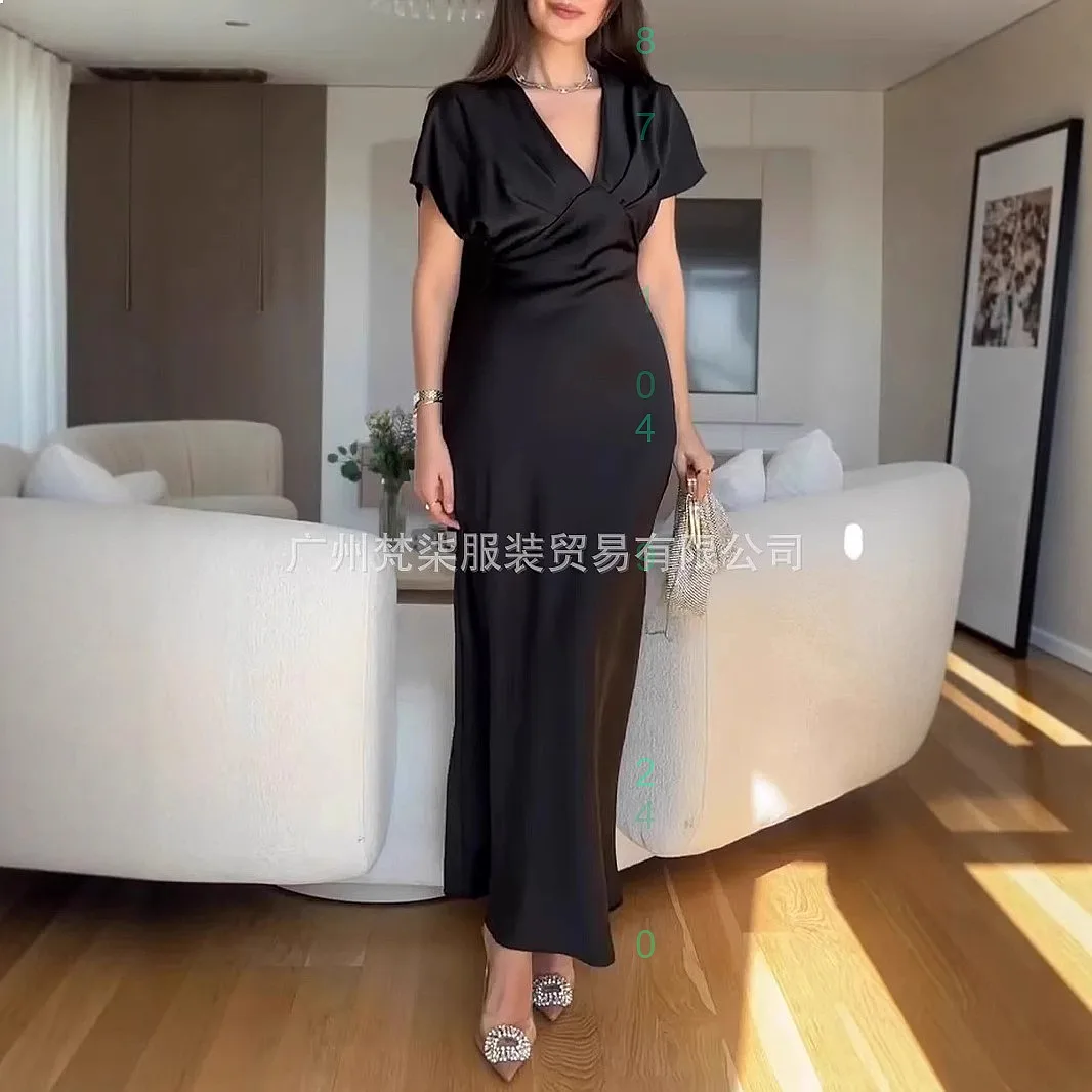 

2025 Spring Summer V Neck Short Sleeve Sexy Elegant Bodycon Dress Dresses