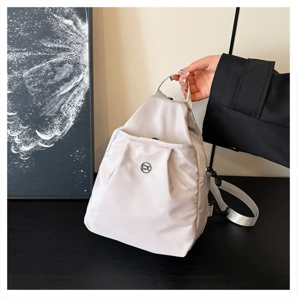 Solid Color Oxford Fabric Backpack Light Weight Nylon Casual Crossbody Bag Adjustable Strap Large Capacity