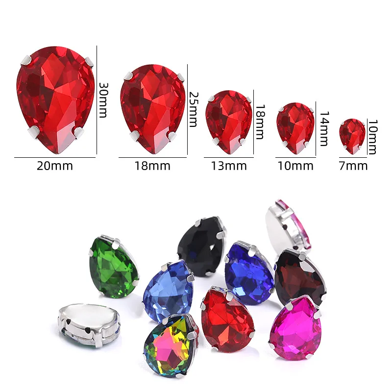Waterdrop Shape Glass Rhinestones With Claw Sew On Teardrop Strass Diamond Silver Metal Base Decoration Crystals For Needlework