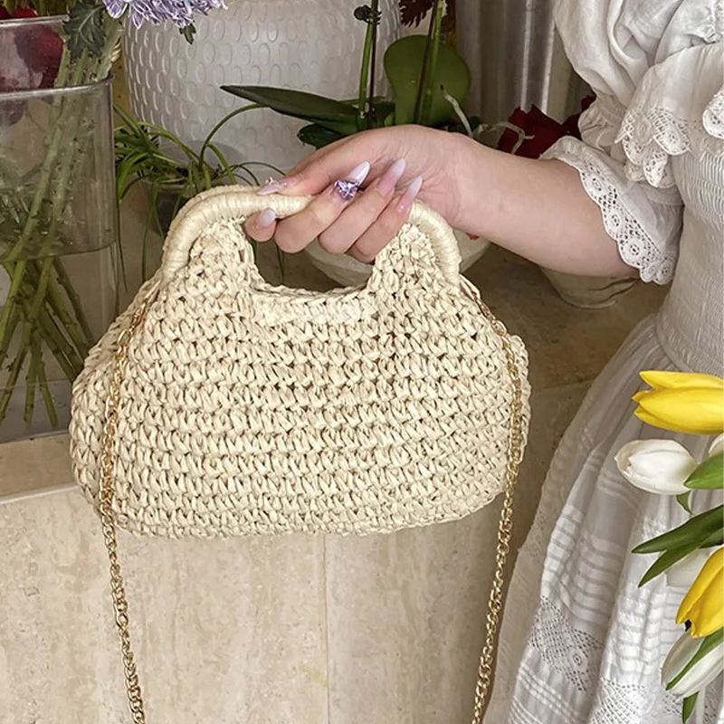 

Women's Woven Straw Bag 2025 New Hollow out Summer Beach Vacation Handheld Single Shoulder Chain Underarm Bag