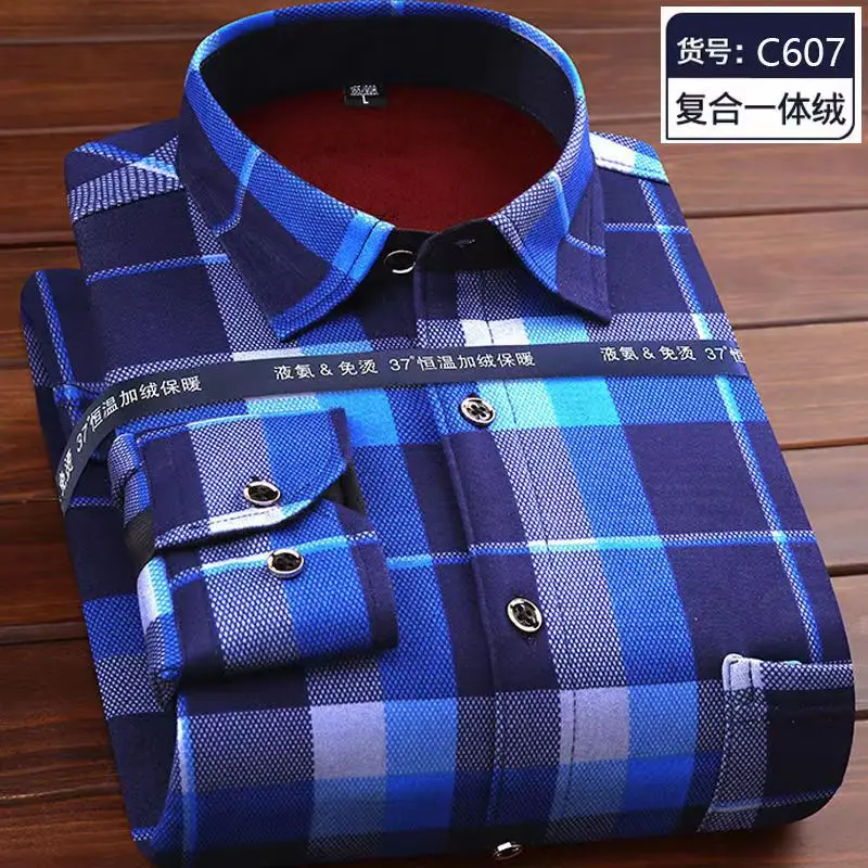 2024 Winter New arrival Men\'s Fashion Casual Plaid Long Sleeve Shirt autumn Men Fleece Thick Warm High Quality Large Size Shirt